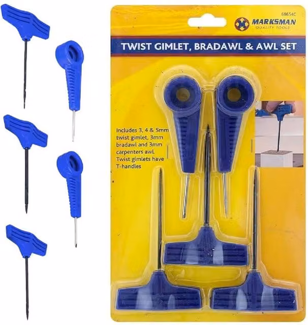 BARGAINS-GALORE 5-Piece Twist Gimlet, Bradawl and Awl Set in Blue