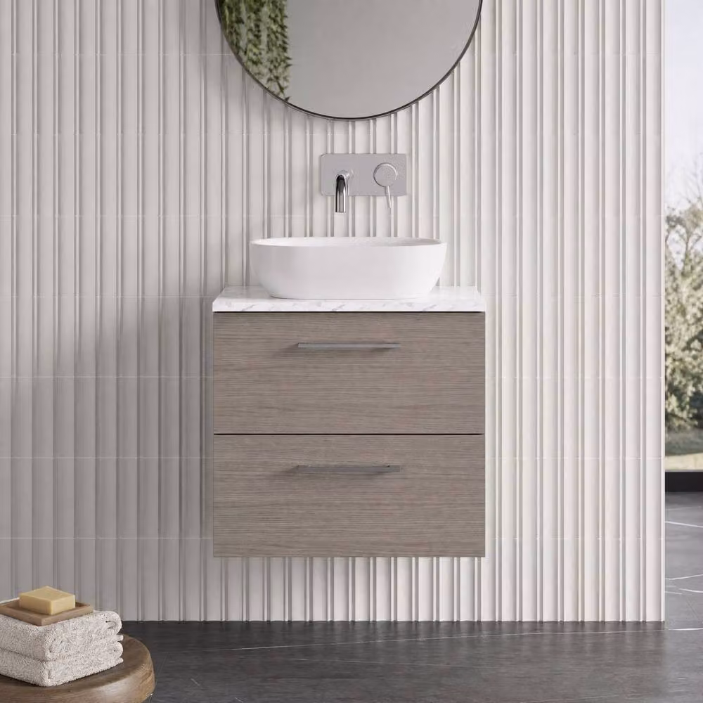 Balterley Solace Oak 2 Drawer Wall Hung Bathroom Unit with Laminate Worktop, Brown – 2