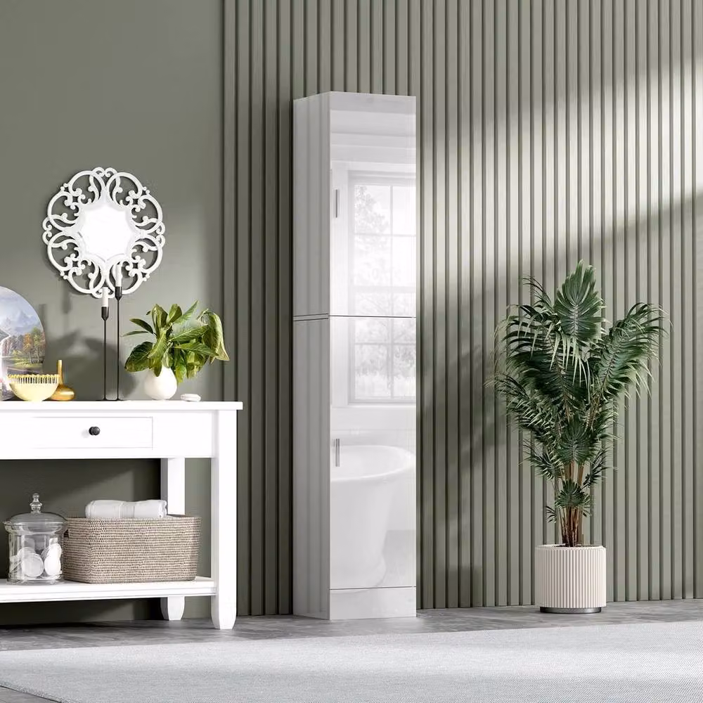 Kelvenix White High Gloss Freestanding Tall Bathroom Cabinet, Height: 190 cm – 4