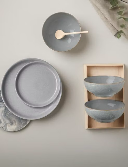 Denby Elements 12 Piece Grey Stoneware Coupe Dinner Set