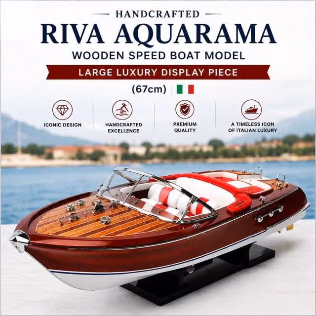 Authentic Replicas & Models Carlo Riva Aquarama Luxury Wooden Speedboat Model in Red and White, Length: 67 cm
