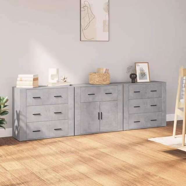 Berkfield Home 3 Piece Sideboard Set in Concrete Grey Engineered Wood – 1