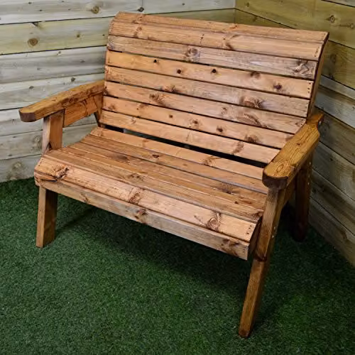 Samuel Alexander Charles Taylor Hand Made Traditional 2 Seater Chunky Rustic Wooden Garden Bench in Brown – 4