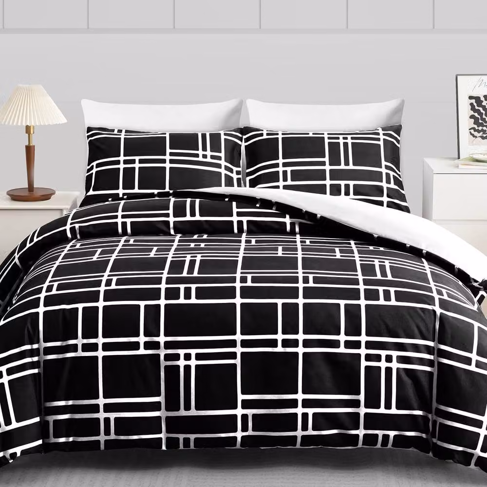 Pamposh Reversible Microfibre Duvet Cover Set in Black, 140 x 200 cm – 2