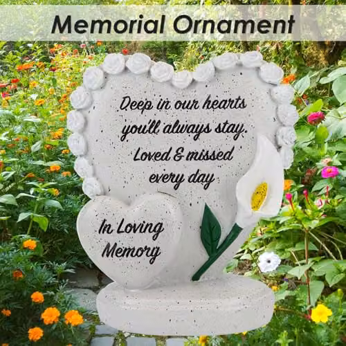 VFM e-Store Memorial Flower Pot Ornament in Grey, Resin, W/D/H: 15 x 15 x 13 cm – 3