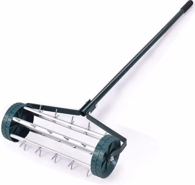 Costway Green Rolling Garden Lawn Aerator with Rotary Push Tine Spike Soil Aerator Tool