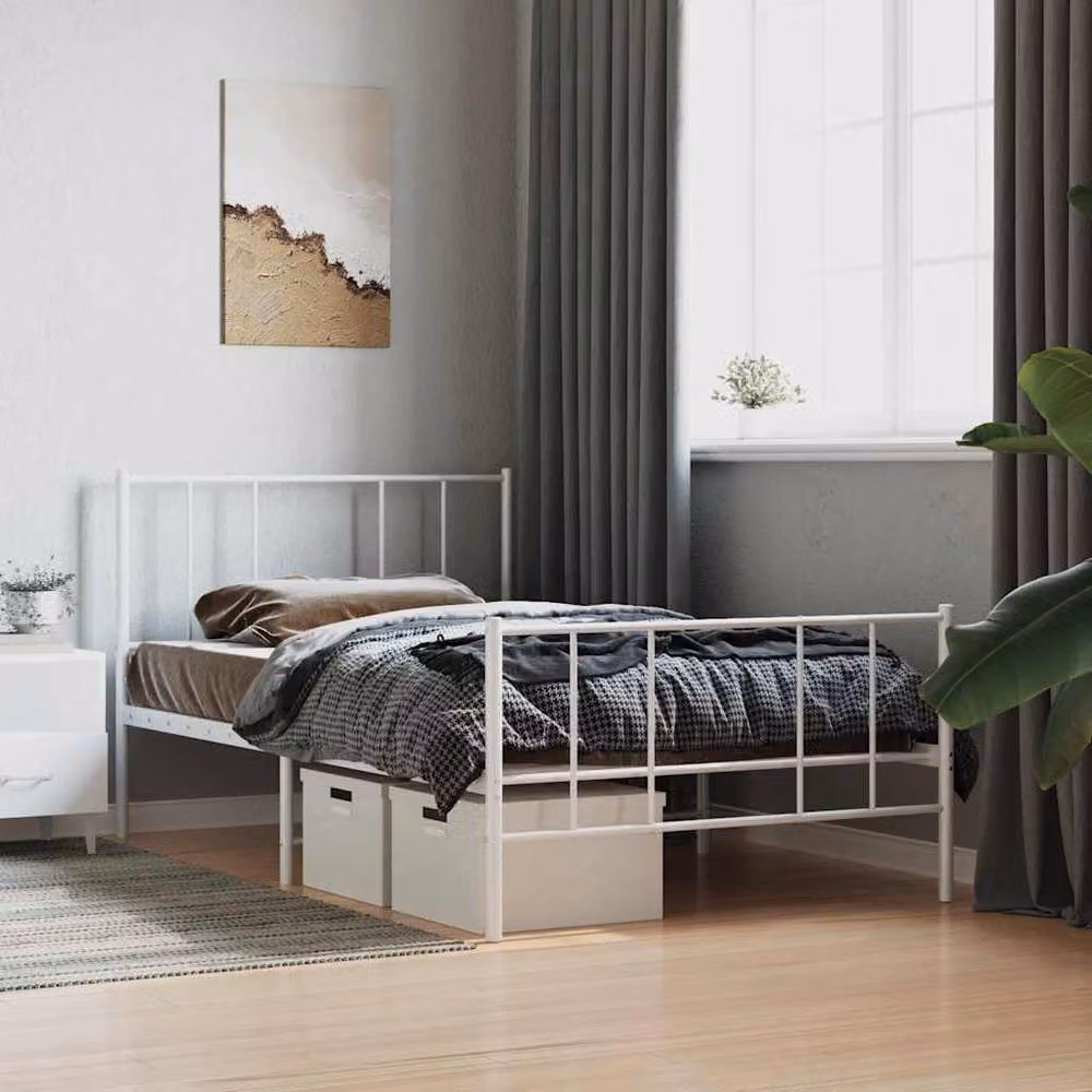 Berkfield Home Metal Bed Frame with Headboard and Footboard, White, W/D/H: 80 x 200 cm – 2
