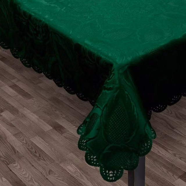 Intimates Luxury Rose Damask Round Tablecloth in Green, Diameter: 177.8 cm