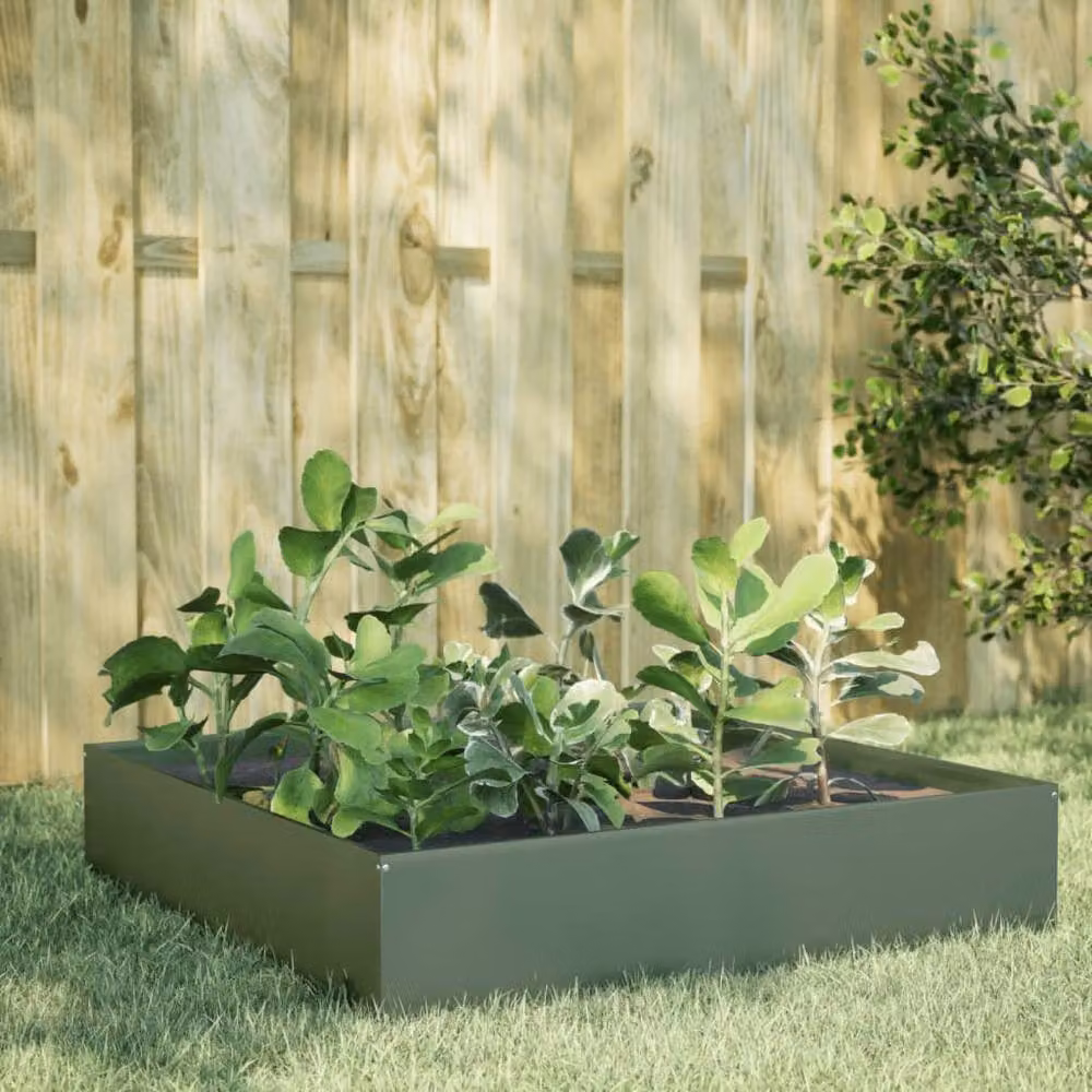 Berkfield Home Garden Steel Raised Bed in Green, W/D/H: 100 x 100 x 33.5 cm – 2