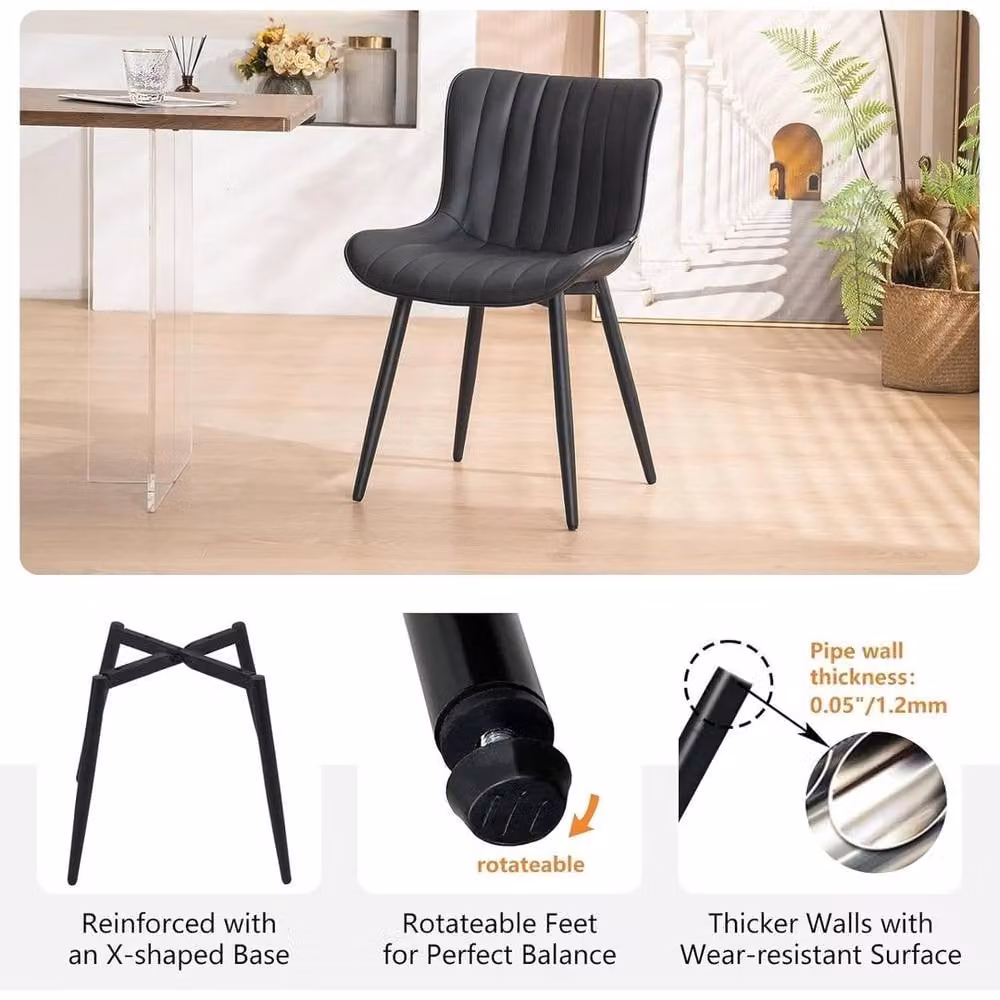 KORVIXA Set of 2 Black Faux Leather Armless Dining Chairs with Metal Legs – 5