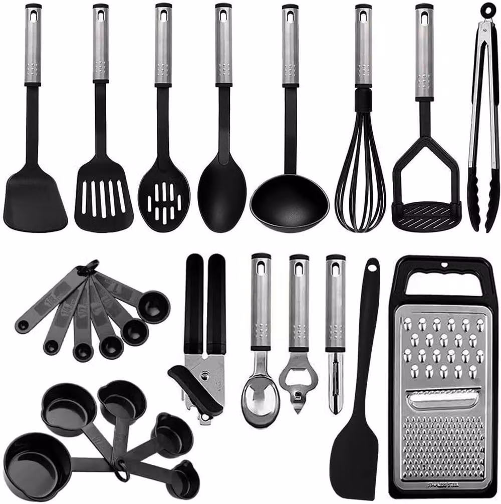 ATEK Black Stainless Steel and Silicone Nonstick Heat Resistant Kitchen Utensils Set – 2