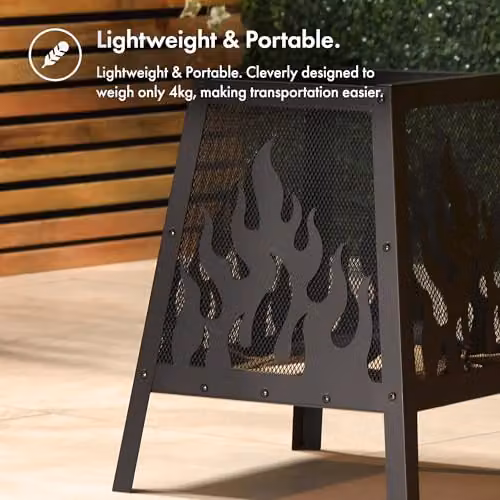 VonHaus Black Steel Fire Pit Bowl with Mesh Guard and Poker – 3