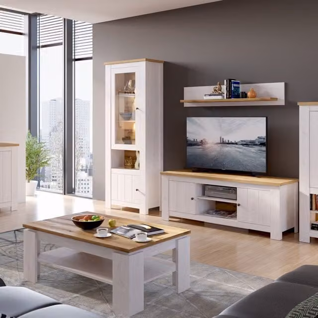 Furniture To Go Celesto Rectangular Coffee Table in White and Oak