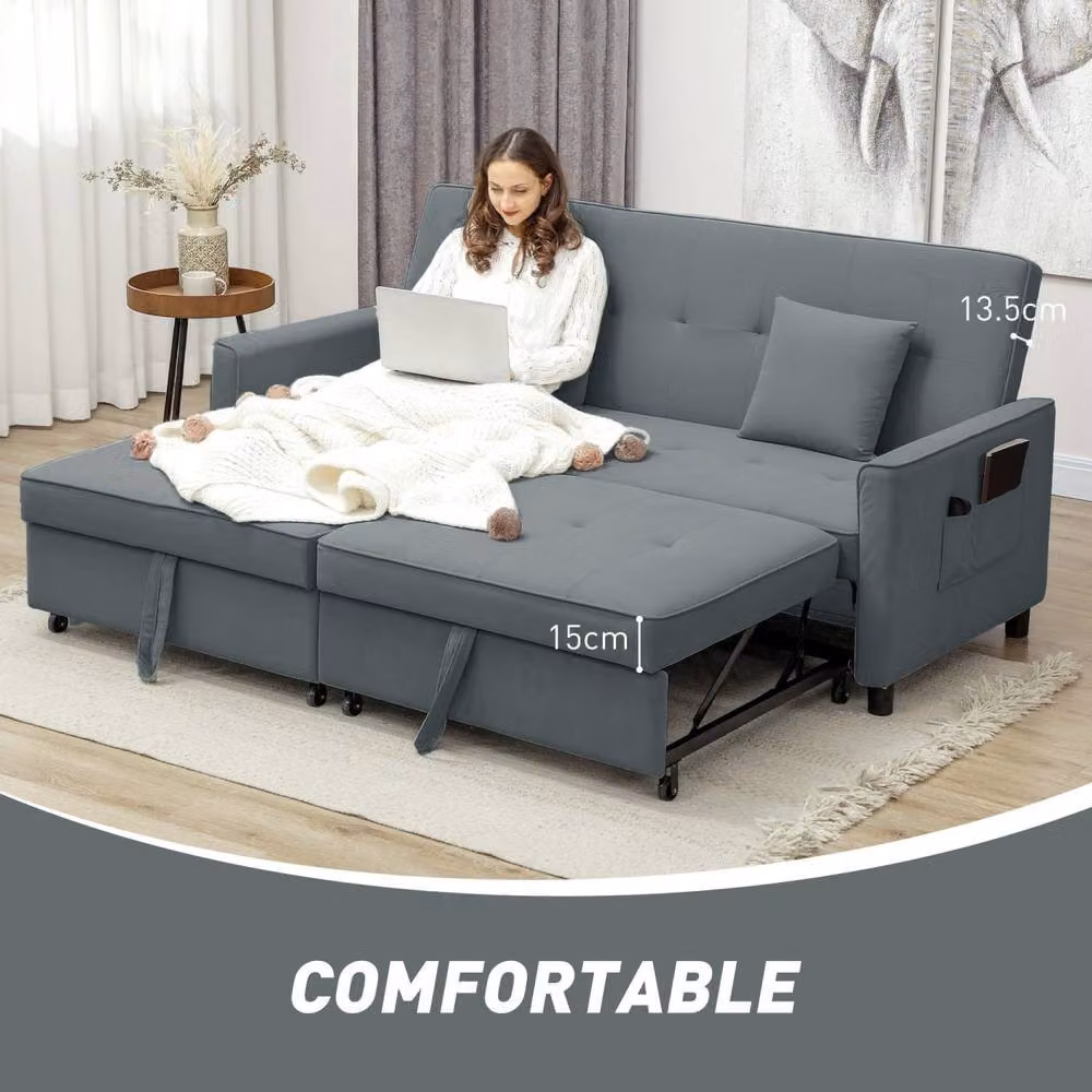 Wyld Haus Senosa 3 Seater Grey Velvet Click Clack Convertible Sofa Bed with Solid Wood Frame and Scatter Cushions, W/D/H: 196 x 89 x 90 cm – 6