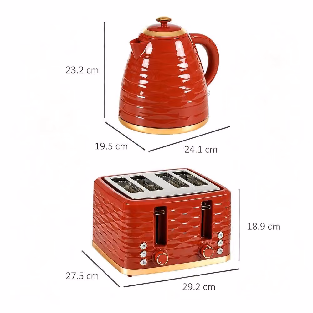 STILVORA Kettle and 4 Slice Toaster Set in Red – 4