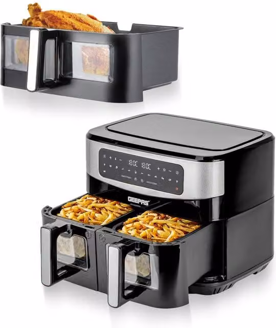 Geepas 9L Dual Zone XL Air Fryer with 10L Drawer Combo, 2500W, Black – 1