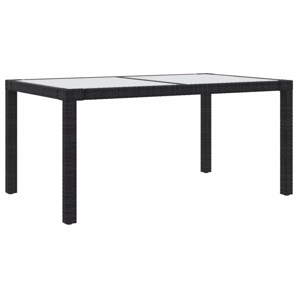 Berkfield Home Garden Table in Black with Tempered Glass and Poly Rattan, W/D/H: 150 x 90 x 75 cm – 2