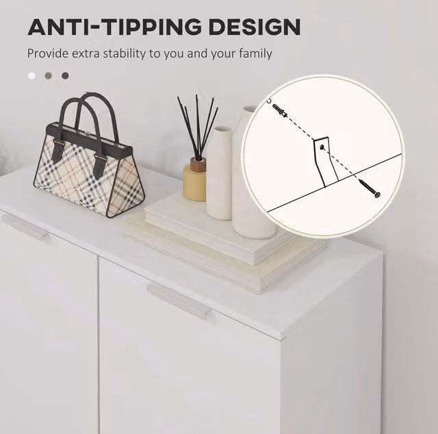 HOMCOM White Glossy Shoe Storage Cabinet with Soft Close Hinged Doors for 15-20 Pairs of Shoes