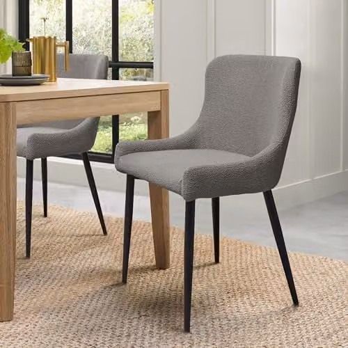 Bentley Designs Rubens Pair of Modern Upholstered Dining Chairs in Grey Boucle – 1