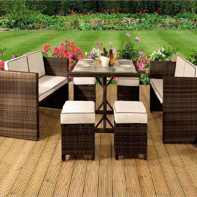 Comfy Living 7 Piece Modern Rattan Garden Furniture Set in Brown and Beige