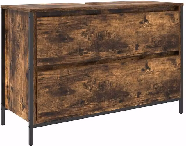Berkfield Home Bathroom Basin Cabinet with Drawers in Smoked Oak Brown, W: 90 cm, D: 34.5 cm, H: 60 cm – 1