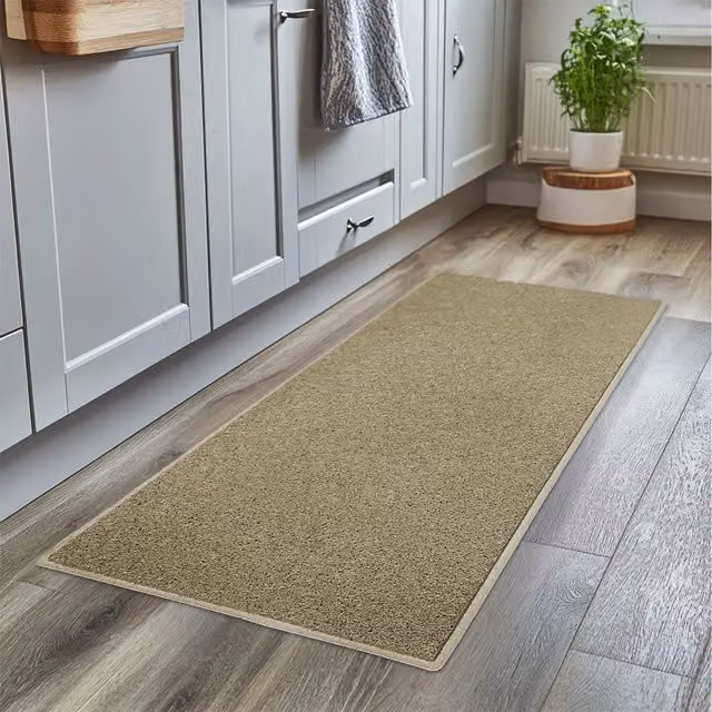 Nicoman Washable PVC Runner Rug for Kitchen and Hallway in Beige and Brown