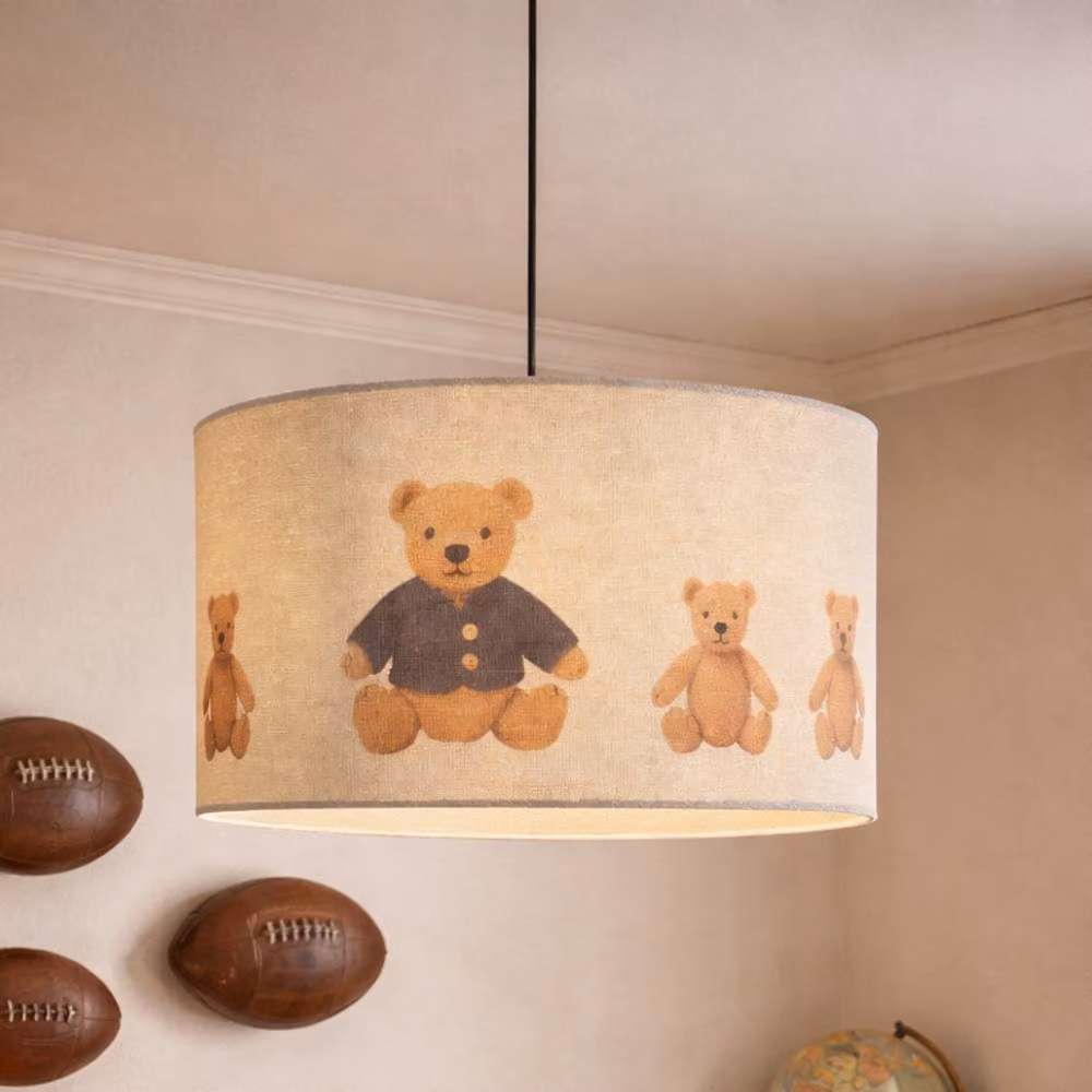 CGC Lighting Blake Round Drum Childrens Fabric Lampshade in Blue and Beige, Diameter: 45 cm – 4