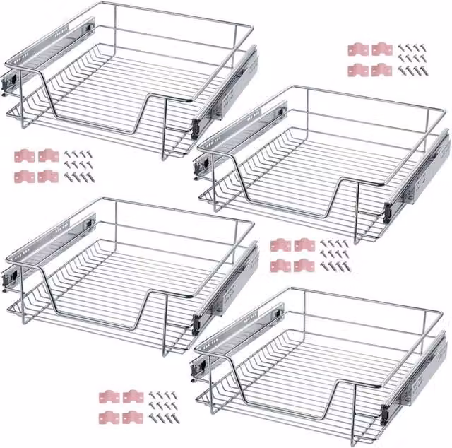 tectake 4-Drawer Set with Telescopic Runners in Silver – 1