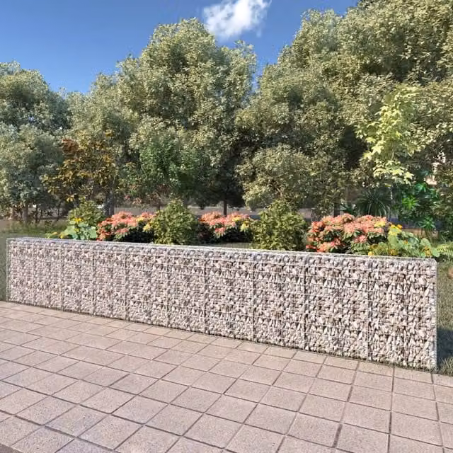 Berkfield Home Galvanised Steel Gabion Wall with Covers in Silver, W: 600 cm, D: 30 cm, H: 100 cm – 1