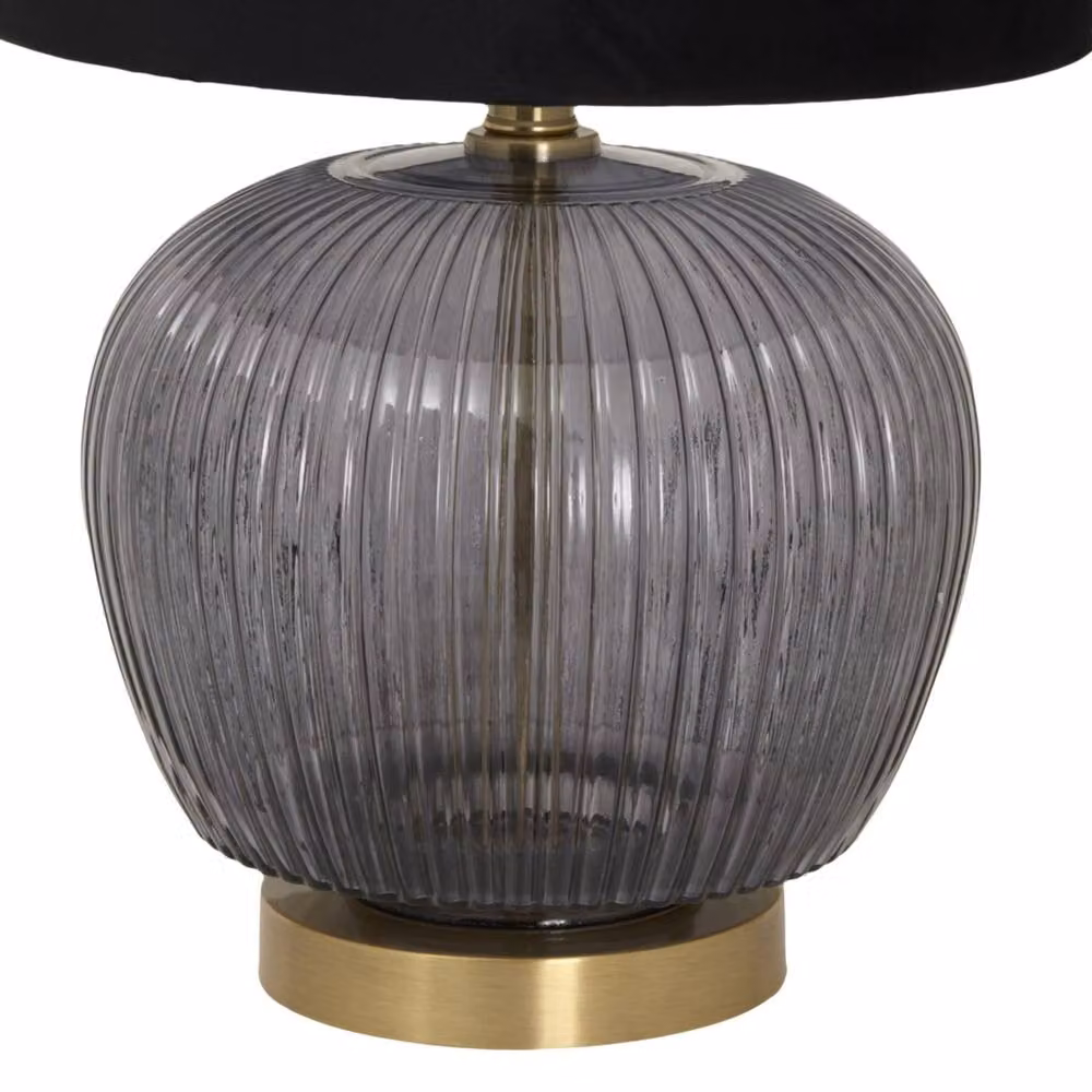 Wyld Haus Fernforge Grey Ribbed Glass Table Lamp with Black Velvet Shade – 5