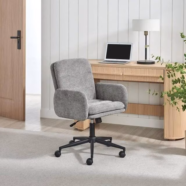 FurnitureboxUK Diora Grey Jumbo Corduroy Swivel Task Office Chair – 1