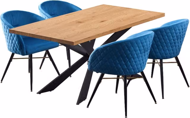 Life Interiors Vittorio Duke LUX Modern Rectangular Dining Set with Table and 4 Blue Chairs