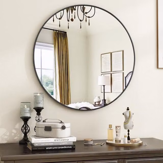 Dprodo Modern Round Black Bathroom Mirror, Diameter: 60 cm