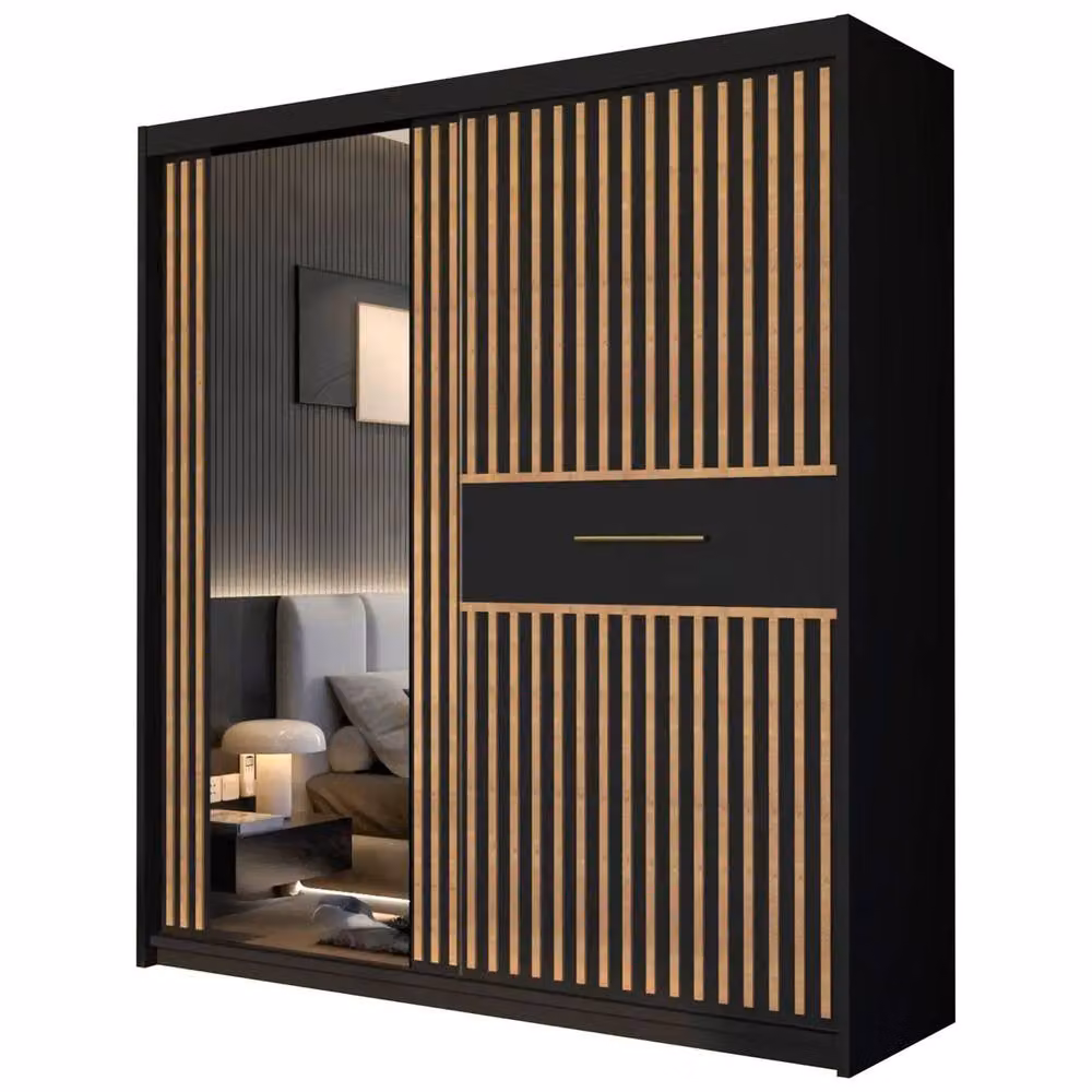 Sliding Wardrobes 4U Modern Sliding Wardrobe with LED Light, Black, W: 203 cm, D: 62 cm, H: 217 cm – 2