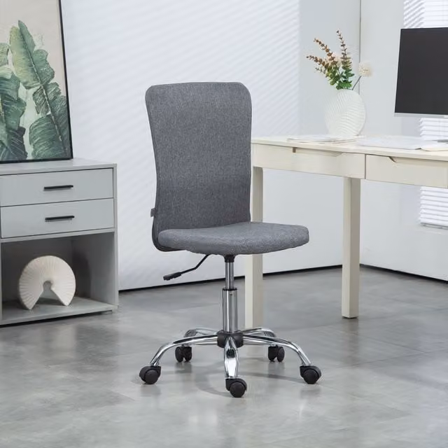 HOMCOM Armless Fabric Swivel Task Chair in Grey for Home Office or Bedroom – 1