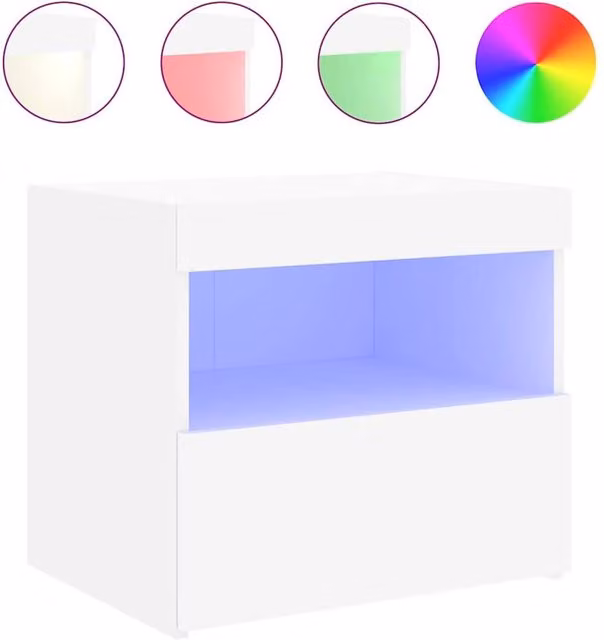 Berkfield Home Modern White Bedside Cabinet with Integrated LED Lighting W/D/H: 50 x 40 x 45 cm – 1