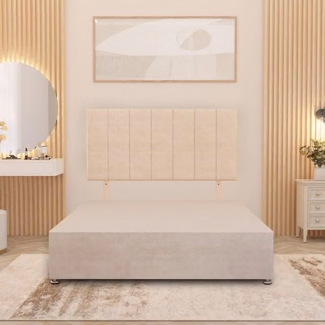 Somnior Beds Ltd Austin Divan Bed Base with Drawers in Beige Velvet, W/D/H: 80 x 190 x 34.5 cm