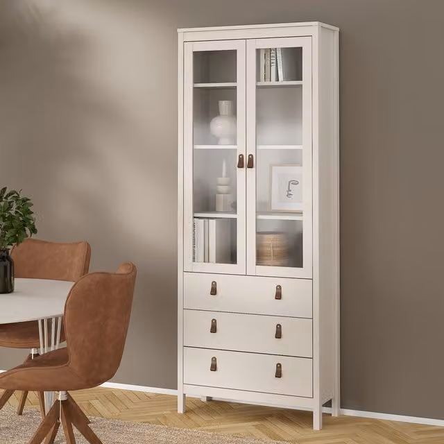 Furniture To Go Barcelona China Cabinet with 2 Glass Doors and 3 Drawers in Cashmere