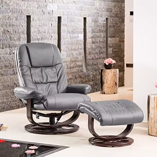 Artemis Home Burdell Grey Bonded Leather Swivel Recliner with Massage, Heat and Footstool, Width: 88 cm