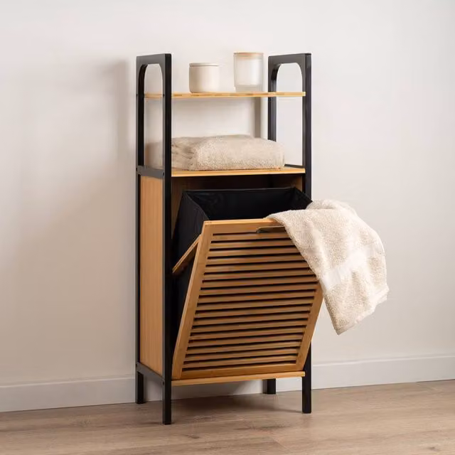 Scottish Everlastings Ltd Black Freestanding Bamboo Wood Laundry Unit W/D/H: 95 x 40 x 95 cm