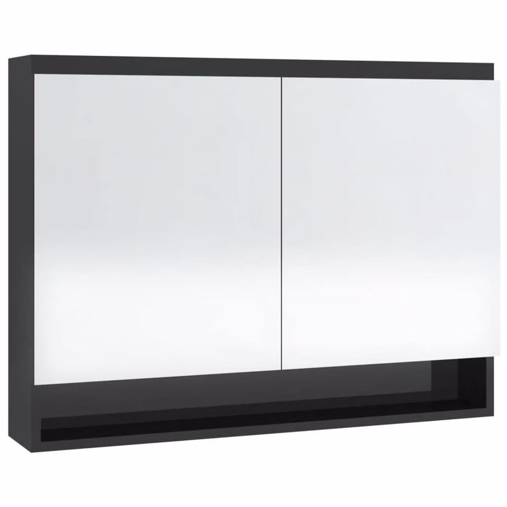 Berkfield Home Modern Glossy Black Bathroom Mirror Cabinet with Glass Doors, W/D/H: 80 x 15 x 60 cm – 3