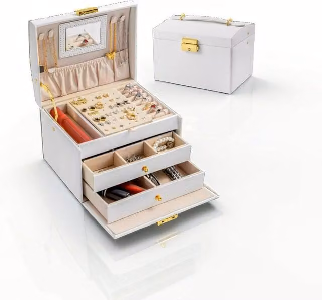 Modcraft 3 Layer White Fabric Jewellery Box and Storage Cabinet