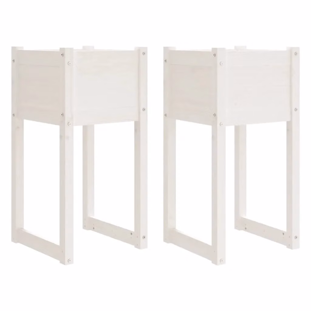 Berkfield Home Set of 2 White Wooden Raised Garden Planters in Solid Pine, W/D/H: 40 x 40 x 81 cm – 2