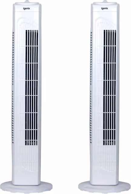 Igenix 29 Inch White Tower Fan Pack of 2 with Oscillation
