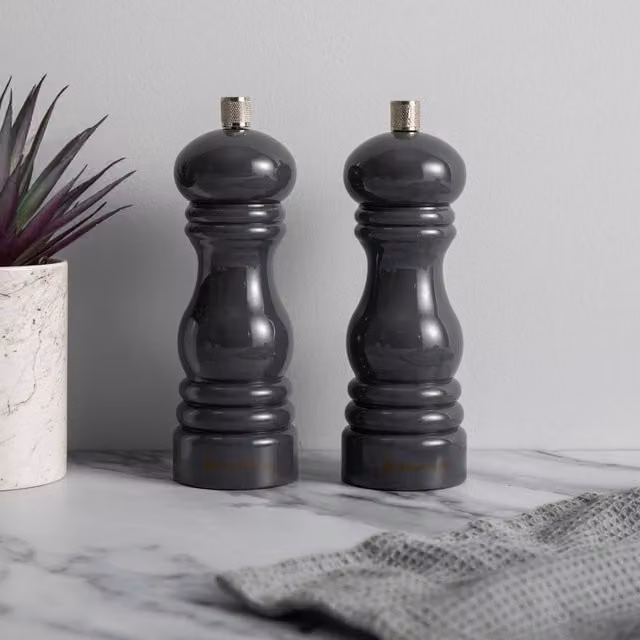 MasterClass Set of 2 Grey Ceramic Salt and Pepper Mills, Height: 17 cm