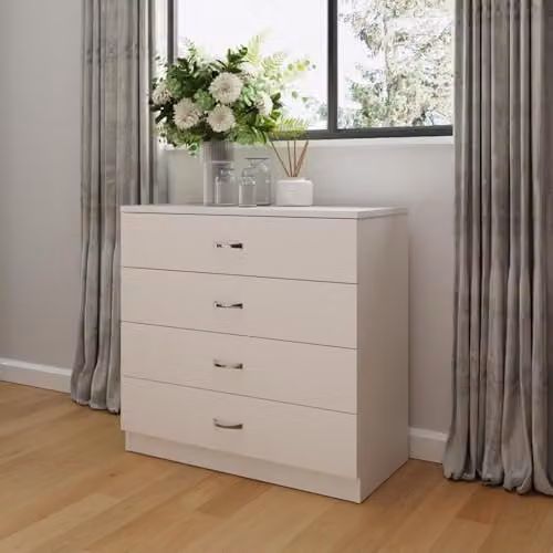 FWStyle Promo Putty 4 Drawer Chest of Drawers in White with Chrome Handles, H 75 cm x W 72 cm x D 36 cm – 2