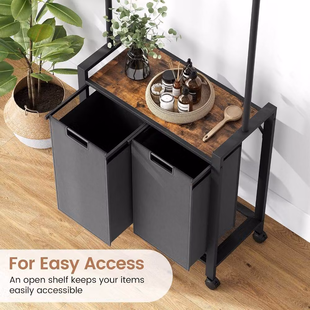 London Boutique Mobile Laundry Sorter Hamper Rack with Hanging Rod and Baskets in Black and Multicolour – 5