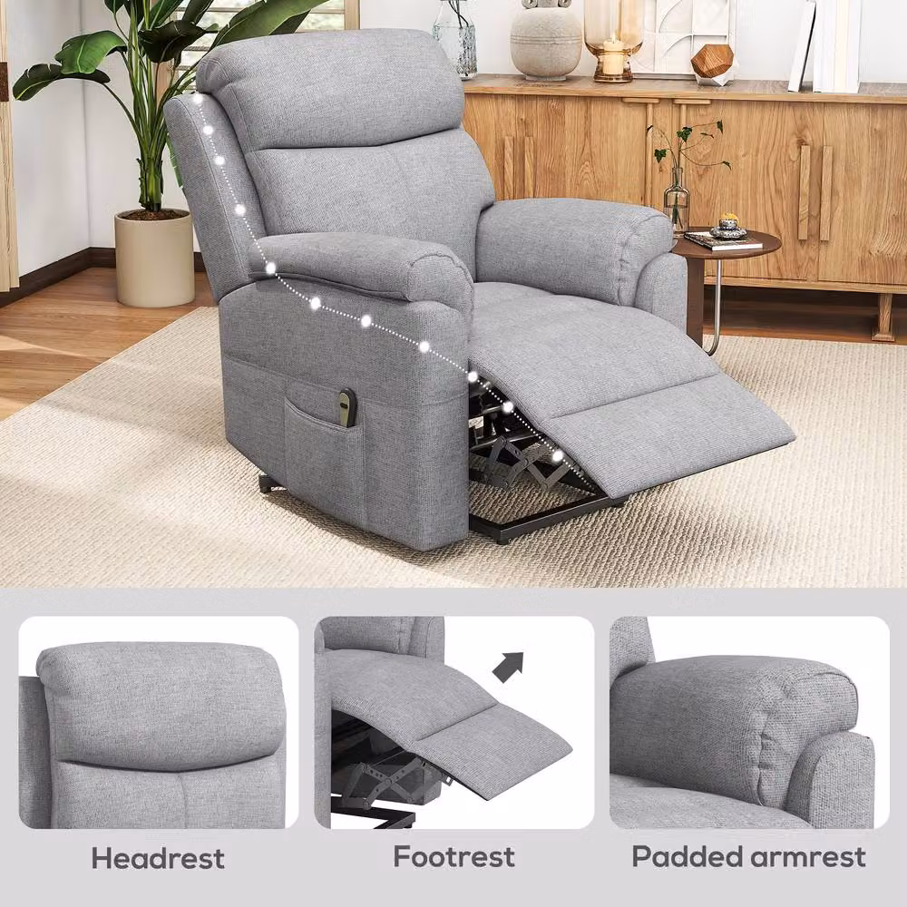 STILVORA Electric Lift Recliner Chair with Massage in Grey Fabric – 3
