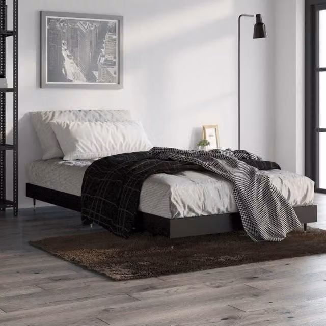 Berkfield Home Black Engineered Wood Bed Frame W: 90 cm, L: 200 cm