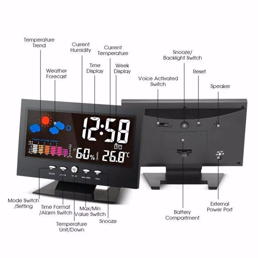 NESTLUNE 5 in 1 Wireless Digital LCD Indoor Outdoor Weather Station, Black, W/D/H: 100 x 15 x 15 cm – 2